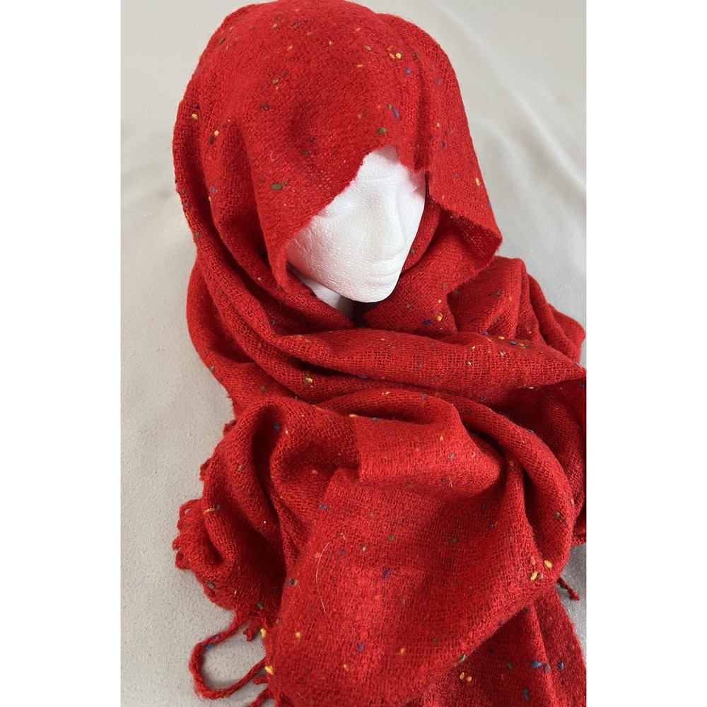 100% Cashmere Wrap Scarf‎ Hand Tailored Made In Germany Red Confeti 82"x24"